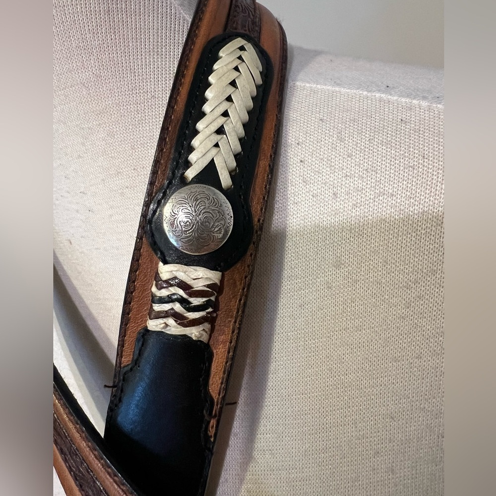 Nocona Belt Co. Men’s Western Black/Brown Leather Belt with Silver Buckle - Picture 3 of 7